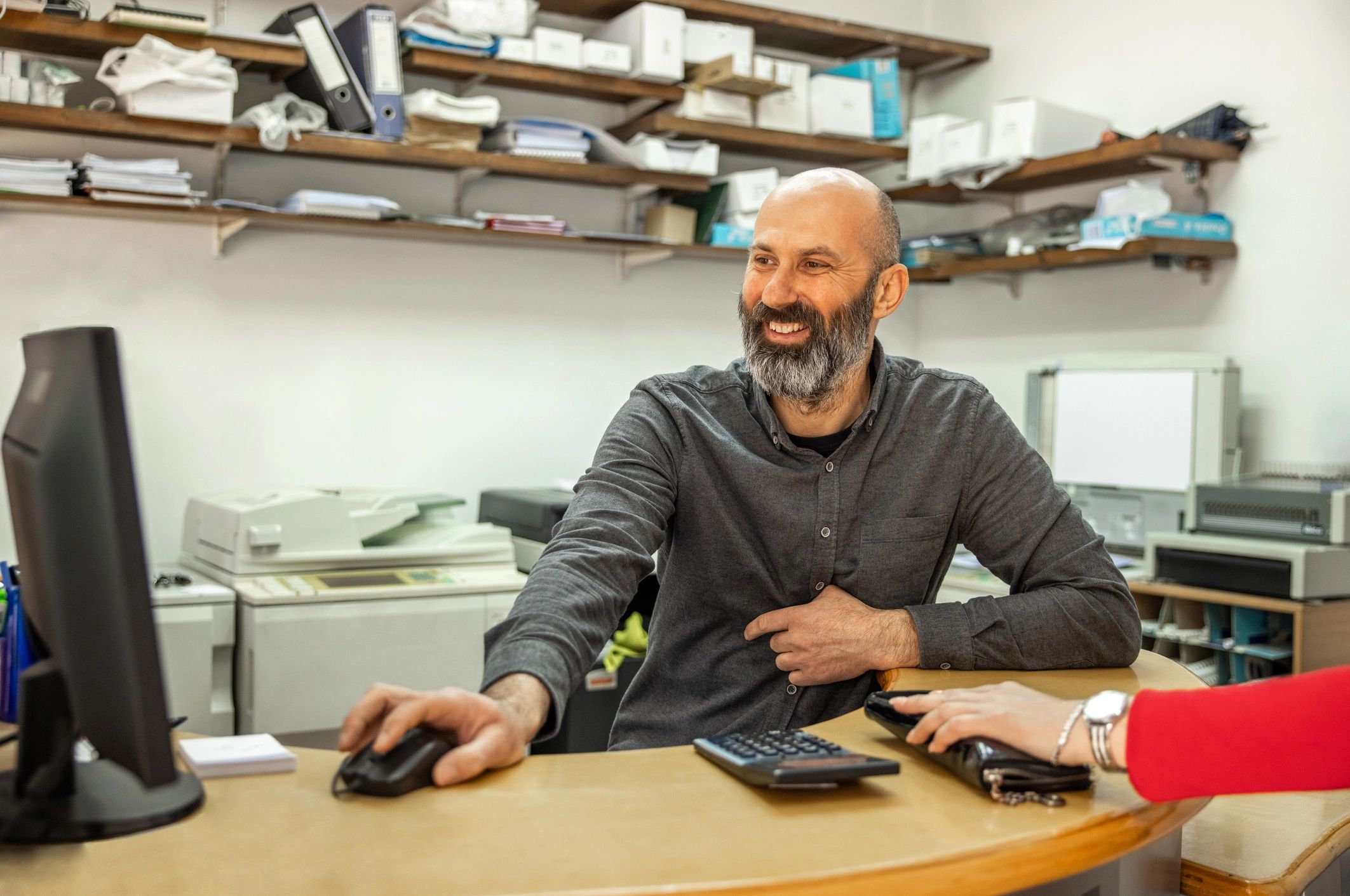 Small business owner working at a computer